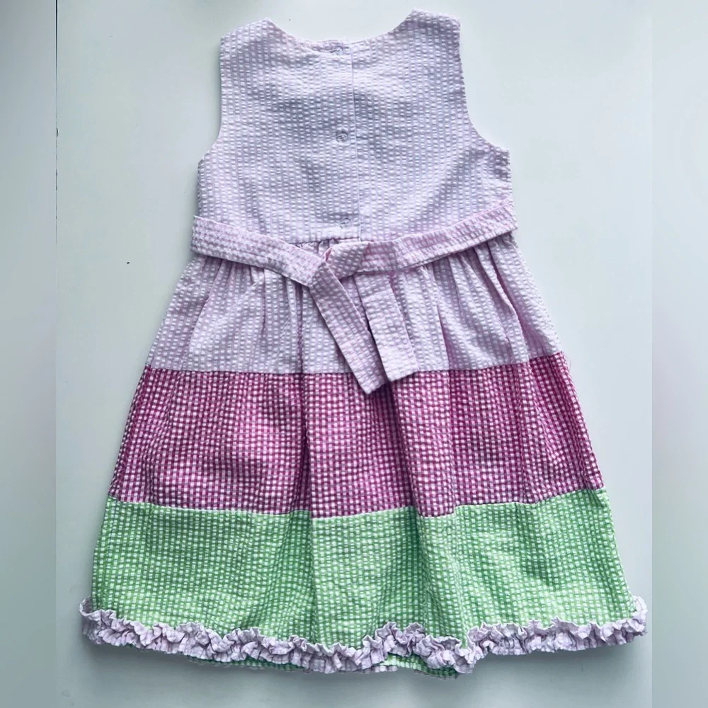 Vintage Emily Rose girls pink green seersucker gingham cupcake birthday dress 6